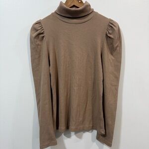 Elie. Elie Tahari Tan Pleated Shoulder Modest Long Sleeve Turtleneck Top Size M